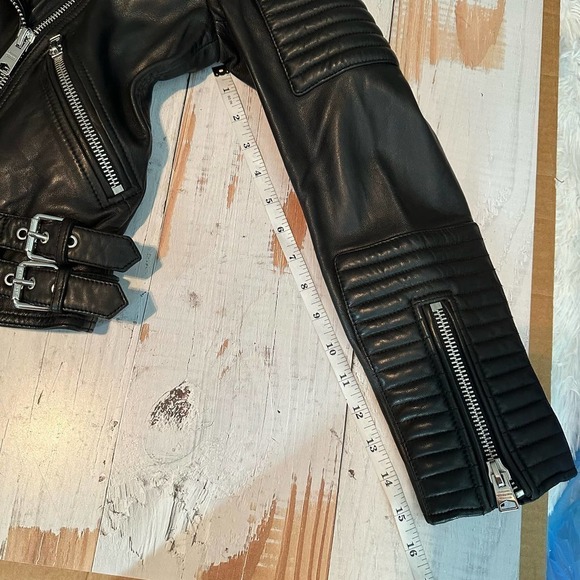 All Saints Estella Biker Moto Lamb Leather Crop Jacket Size 2 Black - Picture 11 of 13